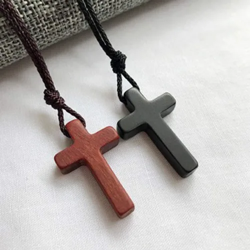 Vista 4 de Collares con colgante de cruz de madera de sándalo natural para niños, niñas, mujeres y hombres, regalo hecho a mano, madera colgante de espejo