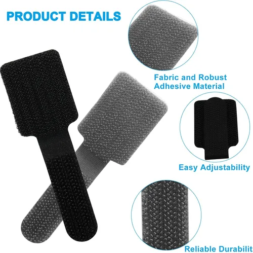 Vista 3 de 80 bridas de gancho y bucle, correas autoadhesivas de gancho y bucle, organizador de cables con parte trasera adhesiva, soporte ajustable