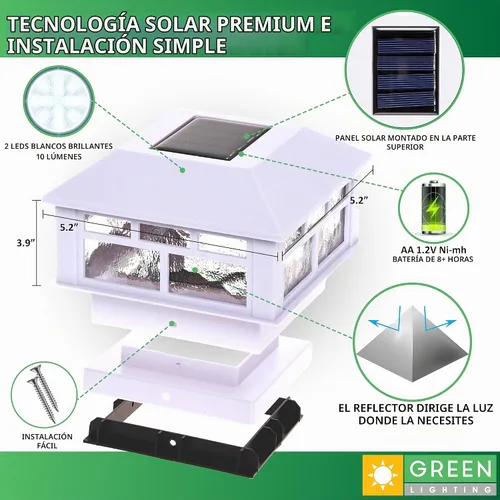 Vista 3 de GreenLighting - Luces solares modernas para punta de poste que se ajustan a 4 x 4 de madera, 4 x 4 y 5 x 5 de PVC/vinilo para exteriores Blanco