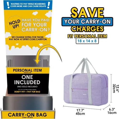 Vista 2 de For Spirit Airlines - Bolsa de viaje plegable para llevar en el equipaje, bolsa deportiva de fin de semana durante la noche para mujeres y niñas