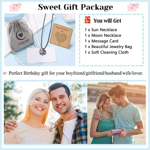 Vista 5 de UPROMI Collar de pareja para novio, novia, marido, hombre, alma gemela, aniversario, día de San Valentín, regalos para él y ella
