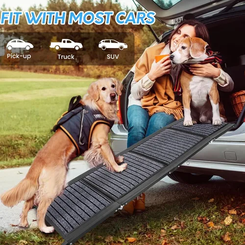 Vista 7 de Rampa plegable para perros para automóviles, rampa grande para perros de 63 x 17 pulgadas para SUV y camión, superficie antideslizante y mango