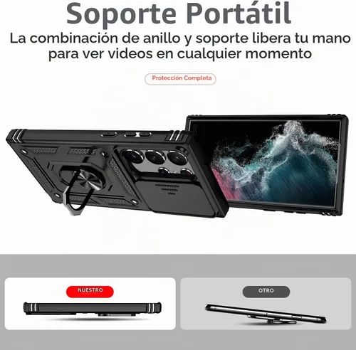 Vista 7 de Funda para Samsung Galaxy S23 Ultra con funda para cámara deslizante, protector de pantalla HD [prueba de caídas de grado militar] Funda protectora