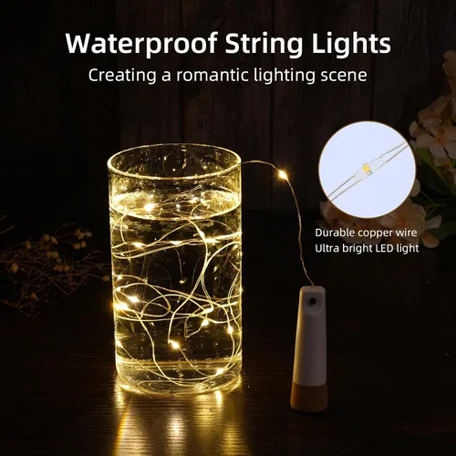 Vista 6 de Luces para botellas de vino – Paquete de 4 tapones de botella recargables de 140 mAh con 20 luces LED, 8 modos de luz de conmutación, perfecto