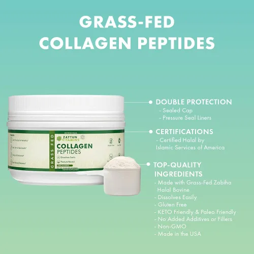 Vista 8 de Zaytun - Péptidos de colágeno halal en polvo, colágeno hidrolizado tipo I y III, soporta articulaciones, huesos, músculos, cabello, piel y uñas