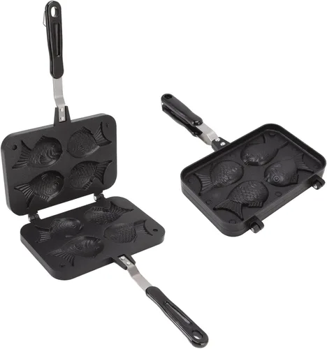 Vista 9 de Cyrank Taiyaki - Molde para pasteles en forma de pez, antiadherente para hacer gofres, molde doble para panqueques con mango largo, molde doble