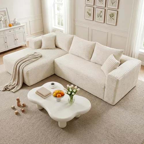 Vista 23 de Sofá modular en forma de L de 118 pulgadas, moderno sofá modular de pana de espuma viscoelástica de 4 plazas con otomana, asiento profundo tapizado