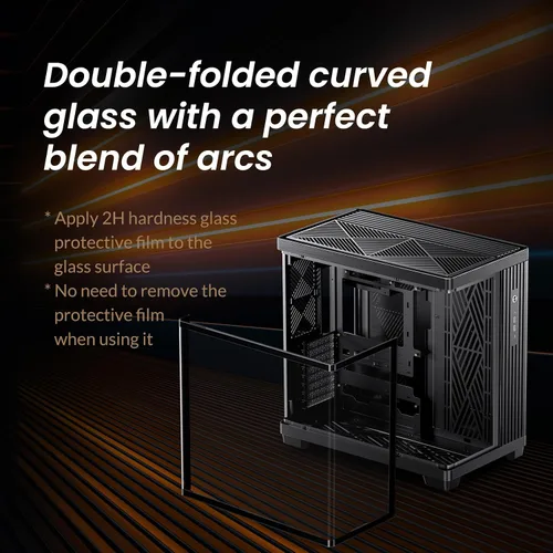 Vista 3 de JONSBO TK-4 Negro ATX PC Case, gabinete separado de la torre media de la computadora, vidrio envolvente bidoblado, aleación de aluminio, soporte