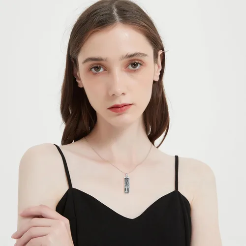 Vista 44 de Collar con colgante de urna de cenizas de cremación y árbol de la vida para mujer, plata de ley US1