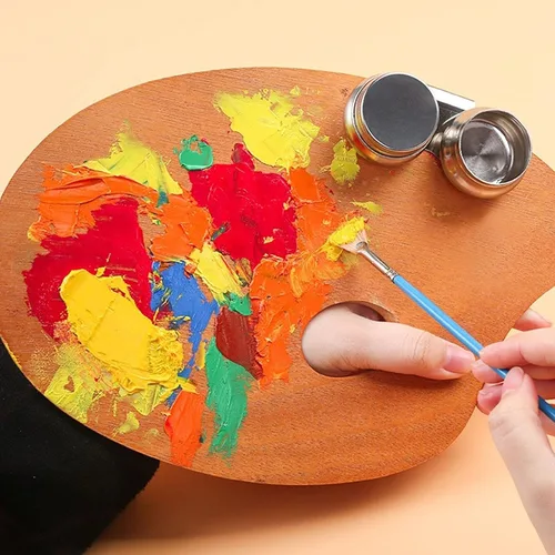 Vista 3 de Wooden Rectangular Artist Painting Palette with Thumb Hole, Wooden Color Mixing Tray, Paint Watercolor Dish. (Size : Large)