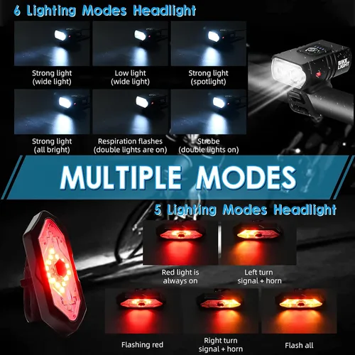Vista 4 de Juego de luces de bicicleta, luz recargable USB para bicicleta delantera y trasera, 1000 lúmenes para bicicleta y luz trasera con señal de giro
