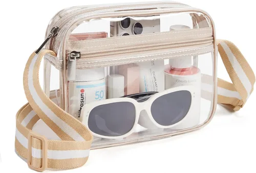 Vista 16 de Missnine Bolsa transparente para eventos de estadio, bolsa transparente acolchada para mujeres aprobada para estadio, bolsa cruzada de PVC