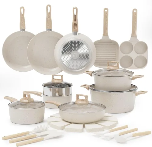 Vista 10 de Garvee Juego de ollas y sartenes antiadherentes de 21 piezas de utensilios Blanco crema