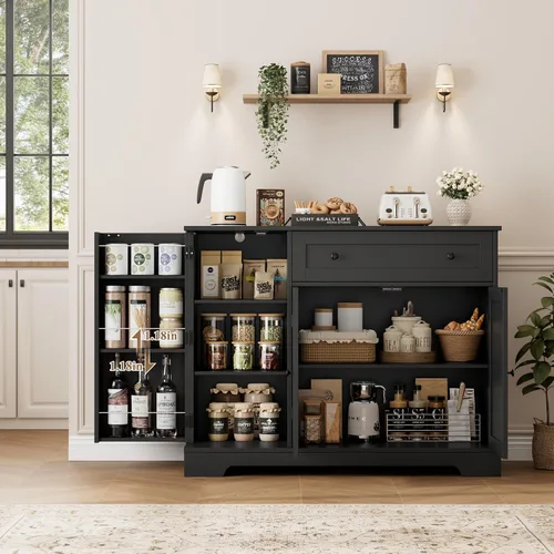 Vista 6 de HOSTACK Gabinete del buffet del aparador de cocina de 41" W, pequeña barra Negro