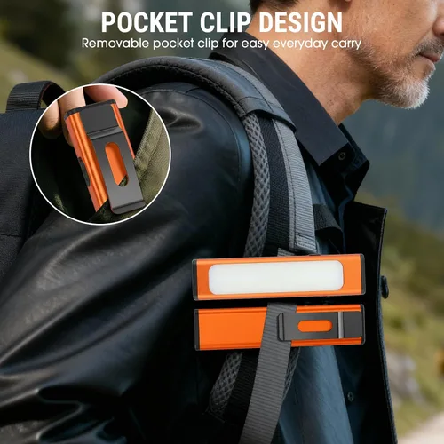Vista 3 de Linterna plana EDC recargable, 1200 lúmenes USB-C (naranja, 1 unidad) Linterna de bolsillo con clip, 9 modos de luz magnética impermeable pequeña