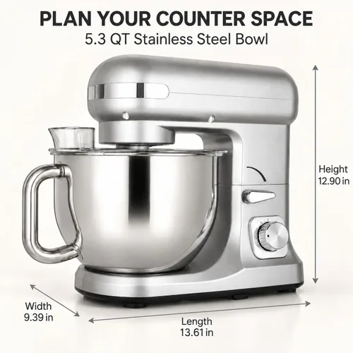 Vista 2 de 5.3QT Stand Mixer, 660W Large Capacity Dough Mixer for Kitchen