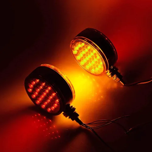 Vista 5 de Astra Depot 2 luces LED de 4 pulgadas redondas de doble cara para montaje en perno prisionero rojo/ámbar 48 luces LED de parada y giro con cromo