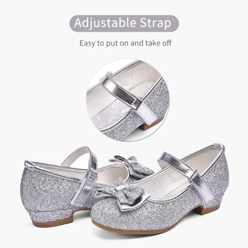 Vista 3 de Stelle - Zapatos de vestir para niñas pequeñas, zapatos de princesa con purpurina y flores, tacón bajo estilo Mary Jane, ideales para fiestas y bodas
