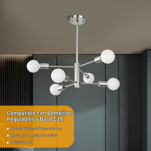 Vista 7 de Sheetea Candelabro moderno, lámpara de comedor de níquel cepillado