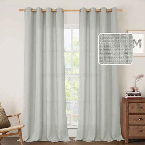 Vista 114 de LAMIT Cortinas de lino marrón caramelo para sala de estar, 84 pulgadas, de lino sintético, texturizado, filtrante de luz, paneles de privacidad