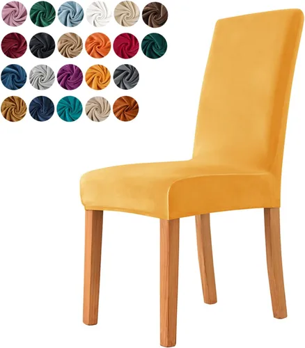 Vista 19 de Juego de 6 fundas para sillas de comedor, fundas elásticas de terciopelo para sillas de comedor, extraíbles y lavables, fundas protectoras