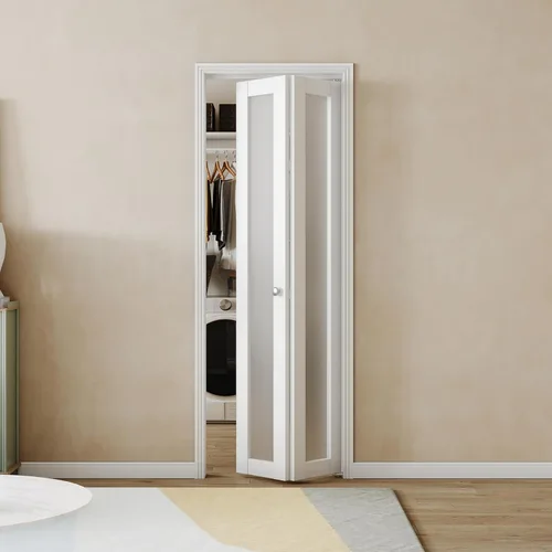 Vista 14 de BARNER HOME Puerta de armario, puertas plegables Full Lite con panel de vidrio estriado, fácil montaje, puertas plegables con kits de herrajes
