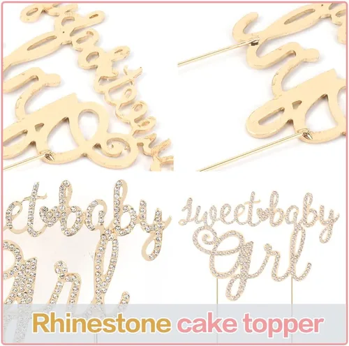 Vista 4 de LINGTEER Sweet Baby Girl - Decoración para pastel de diamantes de imitación – Saludos a la dulce niña, baby shower, hija, primer cumpleaños