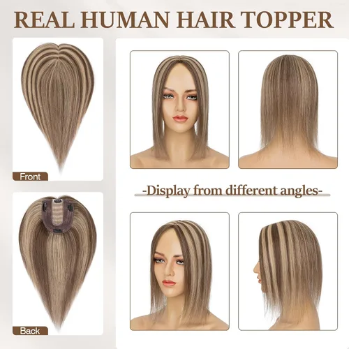 Vista 12 de Rich Choices Pelucas con topper de cabello para mujeres, cabello humano real 100% Remy, sin flequillo, para mujeres con adelgazamiento en la parte