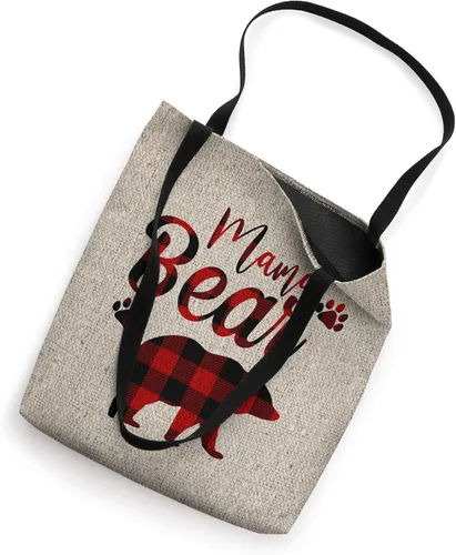 Vista 2 de Burlap Mama Bear Red Plaid Día de la Madre para Mamá Bolsa de mano Blanco 16 pulgadas