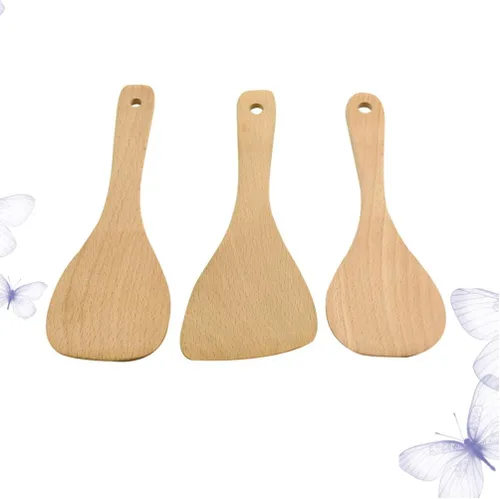 Vista 9 de UPKOCH Juego de espátulas de madera de mango corto de 3 piezas para cocinar cocina en casa