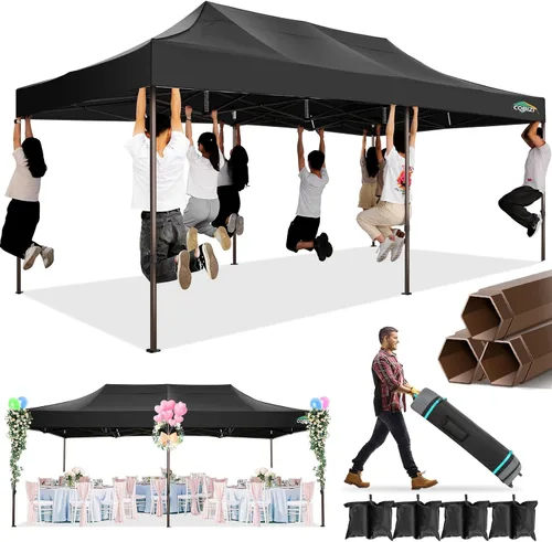 Vista 27 de COBIZI 10x15 Outdoor Patio Gazebo with Privacy Curtains, Khaki Caqui