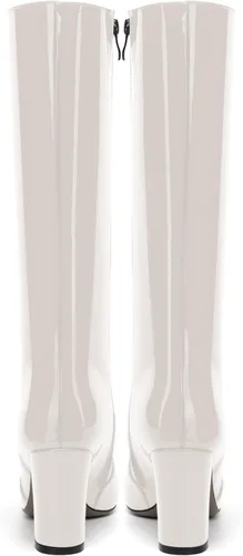 Vista 193 de AMBELIGHT Botas altas hasta la rodilla con cremallera y puntera puntiaguda para mujer, de patente sólida, tacón alto, 3.3 pulgadas
