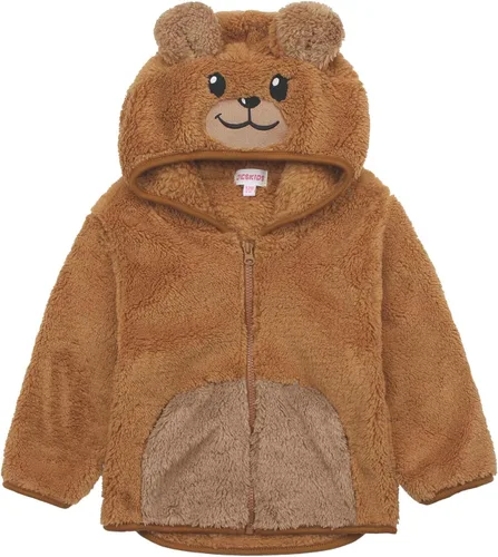 Vista 21 de Chaqueta con capucha de forro polar con cremallera para niñas y niños pequeños, abrigo de osito cálido de invierno Negro