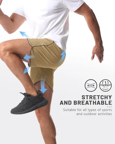 Vista 5 de Paquete de 2 pantalones cortos deportivos de entrenamiento de 5 pulgadas para hombre, pantalones cortos de gimnasio de secado rápido con bolsillos