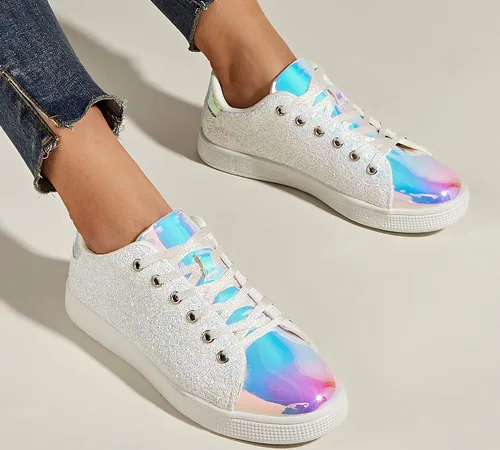 Vista 8 de LUCKY STEP - Tenis de moda para mujer, con brillantina y cordones