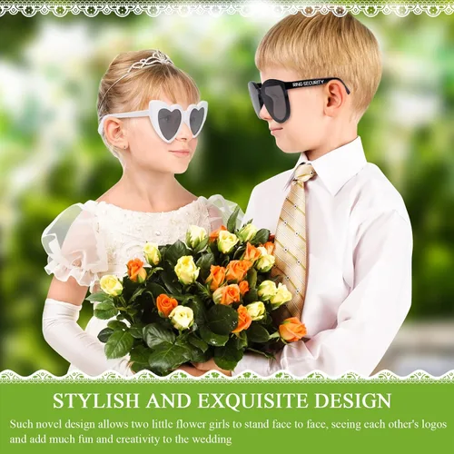 Vista 5 de Dunzy Juego de 4 gafas de sol de seguridad con portador de anillos y gafas de sol para niña de las flores, portador de anillos de boda y regalos