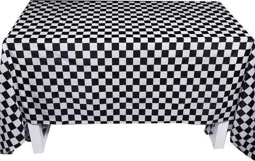 Vista 4 de Boao 13 piezas de decoraciones de fiesta a cuadros, 10 paquetes de banderas de carreras a cuadros en blanco y negro de 32 pies, 2 paquetes de fundas
