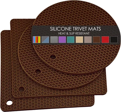 Vista 45 de Salvamanteles para platos calientes, paquete de 4 almohadillas calientes de silicona para cocina, tapete de silicona antideslizante resistente al