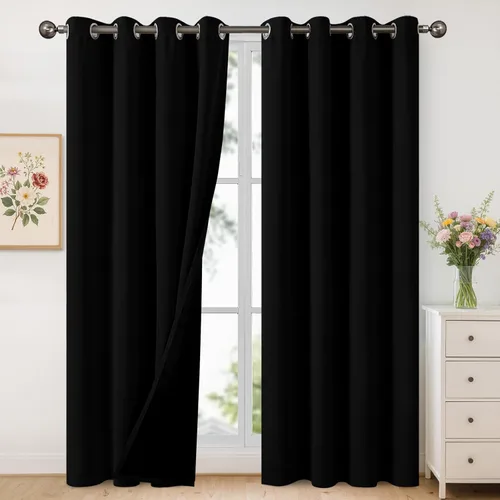 Vista 46 de YoungsTex - Cortinas 100% opacas para dormitorio, con aislamiento térmico y ojales, cortinas oscuras negras con capa pesada para ventana de sala