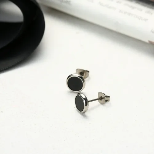 Vista 5 de Pure Titanium Earring For Sensitive Ear High Polish Round Synthetic MalachiteObsidianBlue Turquoise Stud Earrings