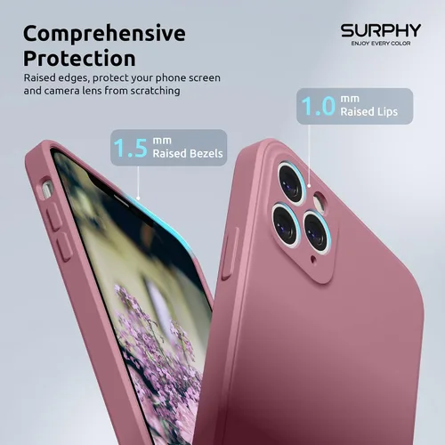 Vista 4 de SURPHY Funda con diseño para iPhone 11 Pro Max con protección para cámara, diseño de borde recto, silicona líquida delgada, color morado lila Lila