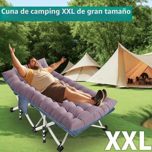 Vista 2 de Catre de camping XXL con colchón sobredimensionado de 32" de ancho, catre plegable resistente, catres cómodos para dormir, cama para invitados