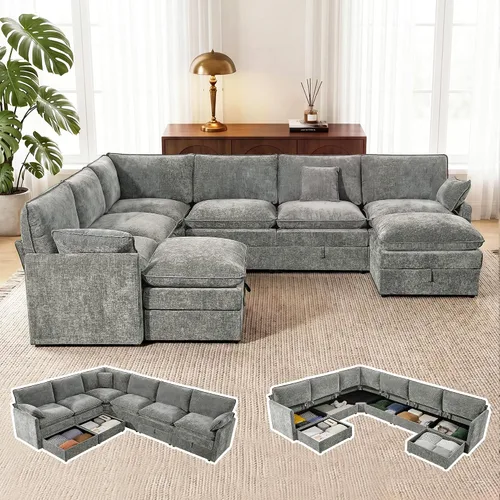 Vista 19 de Sofá modular con almacenamiento, sofá cama de 103 pulgadas, sofá cama seccional, sofá nube de gran tamaño con otomana móvil, sofá moderno de 6
