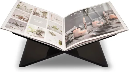 Vista 5 de Honygebia Soportes de libros acrílicos negros – Soporte para libros de acrílico con marco cruzado, soporte abierto para exhibición y lectura