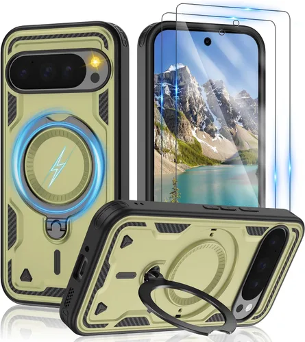 Vista 47 de Gritup fro Funda para Google Pixel 9A, funda protectora magnética de grado militar compatible con Mag-Safe, 2 protectores de pantalla HD, soporte