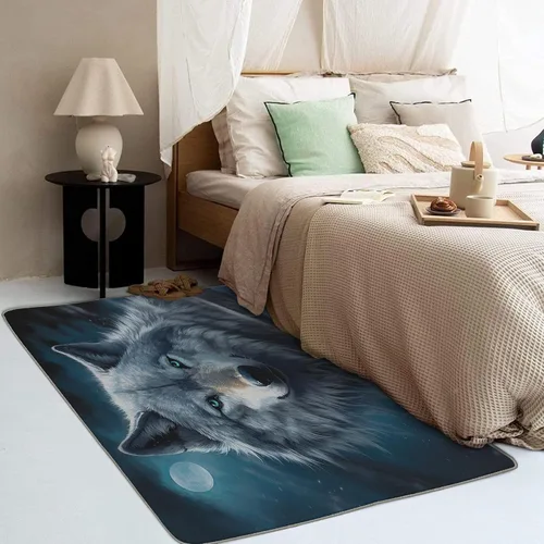 Vista 3 de Alfombra de lobo y decoración del hogar, alfombra de 5 x 7 pies, alfombras de animales salvajes para sala de estar, dormitorio, alfombra de lobos