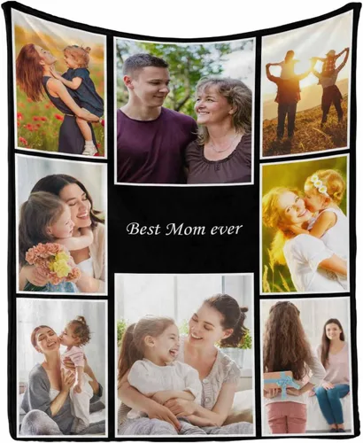 Vista 8 de InterestPrint Manta con foto, regalos personalizados para mamá, manta de collage de fotos personalizada para mamá de hija e hijo para cumpleaños