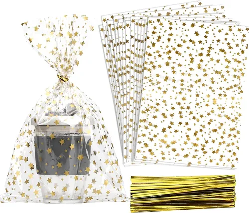 Vista 40 de 100 bolsas de regalo con estampado de estrellas de 3 x 5 pulgadas, bolsas de regalo de celofán, bolsas de regalo de celofán, bolsas de regalo