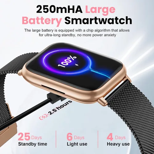 Vista 2 de Reloj inteligente para mujer, reloj de fitness de 1.83 pulgadas con presión arterial, llamadas/mensajes, seguimiento de ciclo femenino, frecuencia