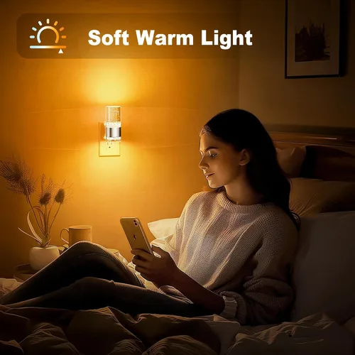 Vista 5 de JandCase Luz nocturna, luces nocturnas automáticas enchufables a la pared, luz nocturna LED regulable con brillo ajustable, luces nocturnas